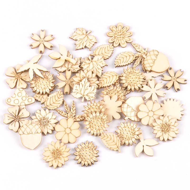 Craft Embellishment - 30Pcs 25-30mm Wood DIY Accessories Natural