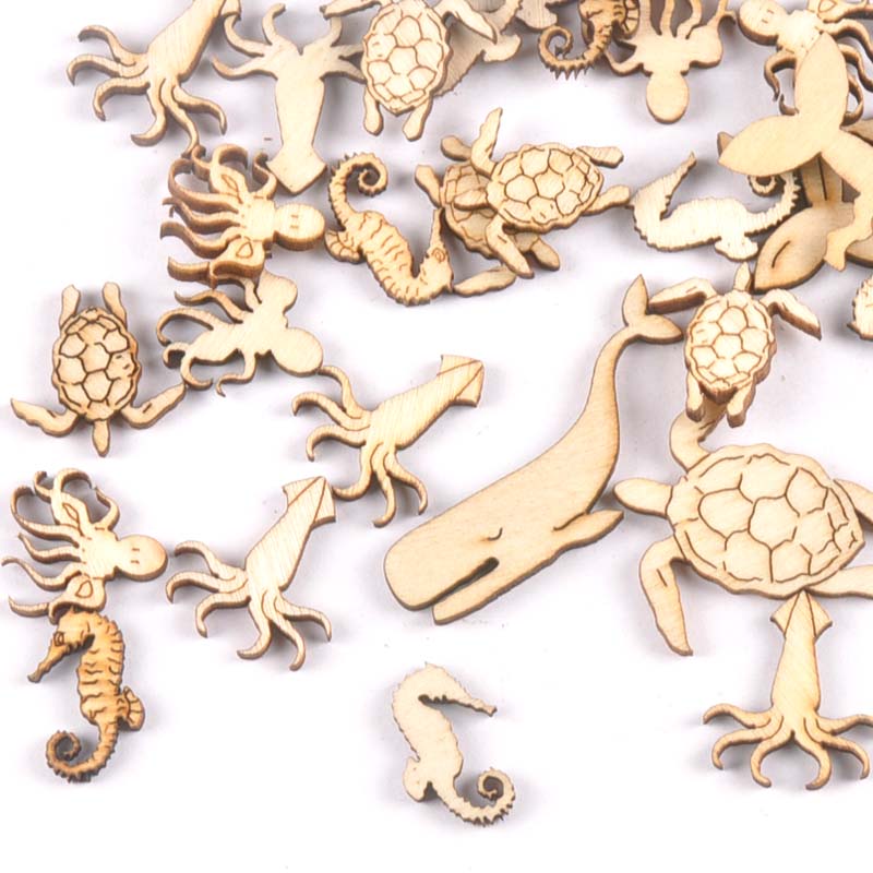 Craft Embellishment - 20Pcs 25-40mm Sea Turtle/horse/whale Wood DIY