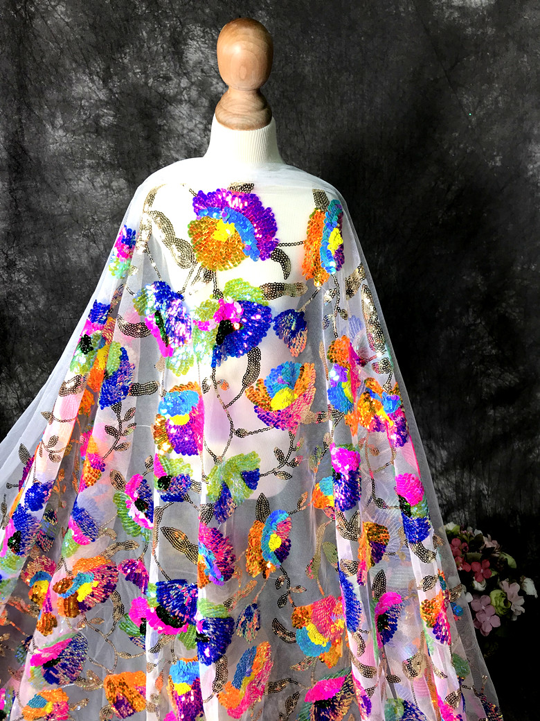 Colorful Crystal Sequins Flowe - Crystal Mesh Fabric review and price