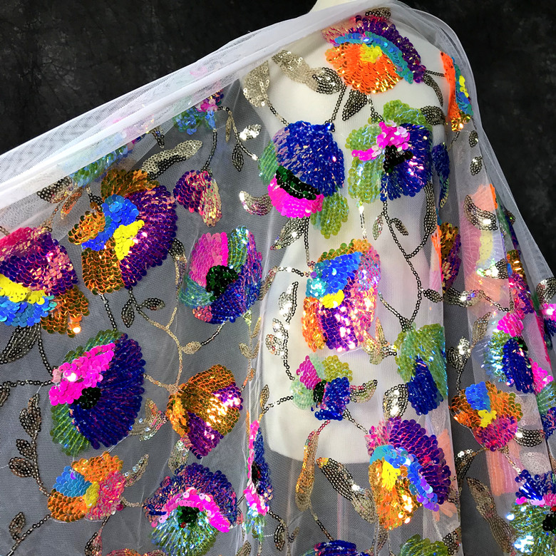 Colorful Crystal Sequins Flowe - Crystal Mesh Fabric review and price