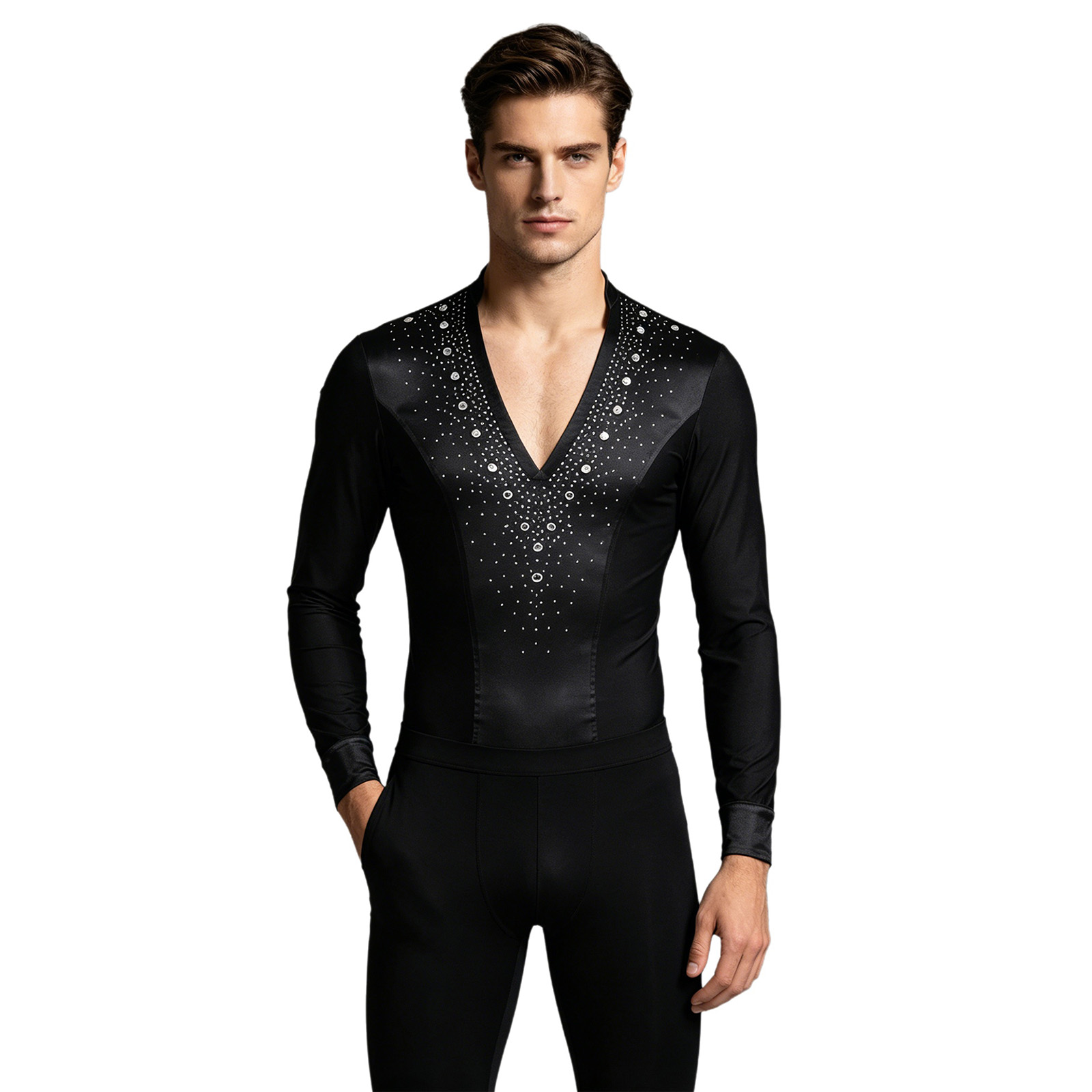 Mens Latin Jazz Dance Leotard  - Rhinestone Banding Trim review and price