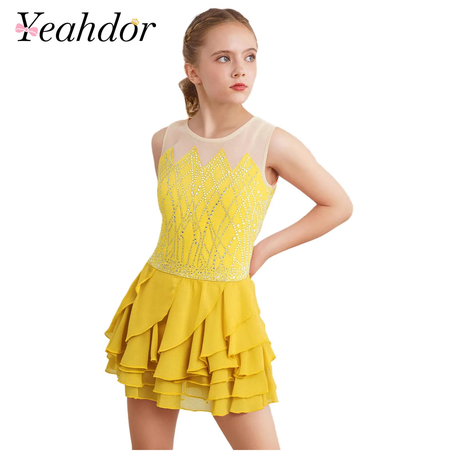 Girls Mesh Figure Skating Dres - Rhinestone Banding Trim review and price
